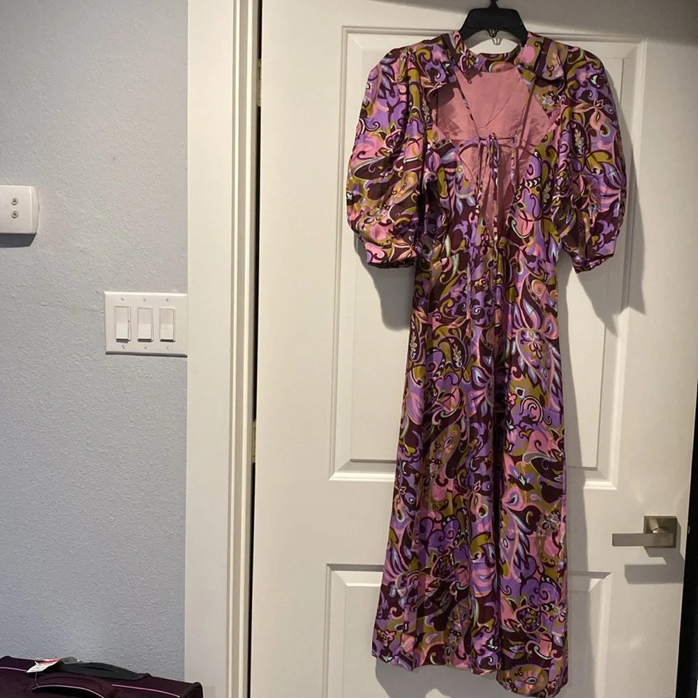 NWT designer Elegant Purple Patterned Dress; Ted Baker fits like small-size 6-8 - Picture 4 of 6